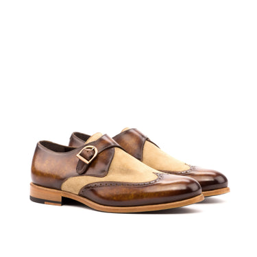 DapperFam Brenno in Camel / Cognac Men's Italian Suede & Hand-Painted Patina Single Monk in Camel / Cognac