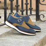 DapperFam Brenno in Camel / Navy Men's Lux Suede & Italian Leather Single Monk — Style 5430