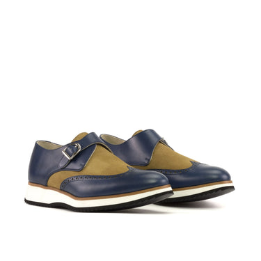 DapperFam Brenno in Camel / Navy Men's Lux Suede & Italian Leather Single Monk in Camel / Navy