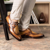 DapperFam Brenno in Cognac Men's Hand-Painted Patina Single Monk — Style 5376