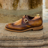 DapperFam Brenno in Cognac Men's Hand-Painted Patina Single Monk — Style 3255