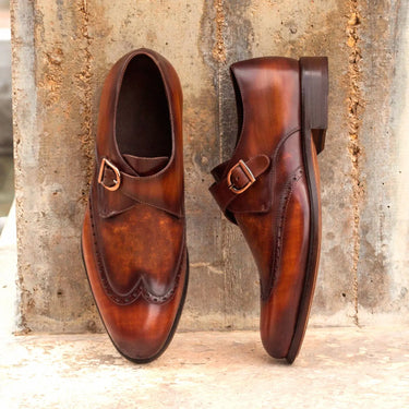 DapperFam Brenno in Cognac Men's Hand-Painted Patina Single Monk