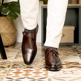 DapperFam Brenno in Dark Brown Men's Italian Leather Single Monk — Style 5321