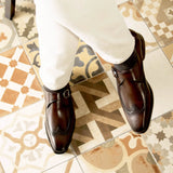 DapperFam Brenno in Dark Brown Men's Italian Leather Single Monk