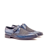 DapperFam Brenno in Denim / Nailhead Men's Sartorial & Hand-Painted Patina Single Monk in Denim / Nailhead
