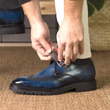 DapperFam Brenno in Denim Men's Hand-Painted Patina Single Monk