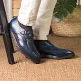 DapperFam Brenno in Denim Men's Hand-Painted Patina Single Monk