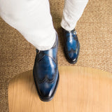 DapperFam Brenno in Denim Men's Hand-Painted Patina Single Monk — Style 5562