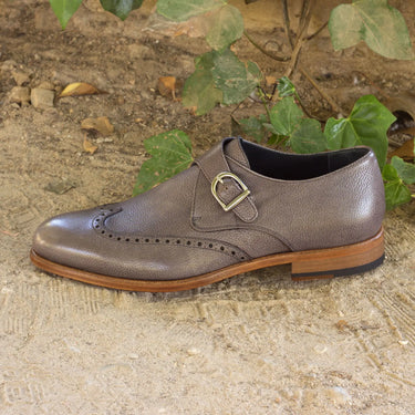DapperFam Brenno in Grey Men's Italian Full Grain Leather Single Monk