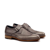 DapperFam Brenno in Grey Men's Italian Full Grain Leather Single Monk in Grey