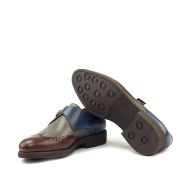 DapperFam Brenno in Med Brown / Grey / Navy Men's Italian Leather Single Monk