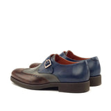 DapperFam Brenno in Med Brown / Grey / Navy Men's Italian Leather Single Monk