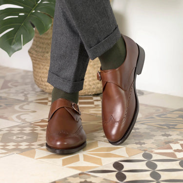 DapperFam Brenno in Med Brown Men's Italian Leather Single Monk