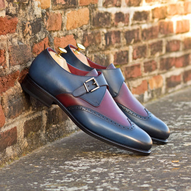 DapperFam Brenno in Navy / Burgundy Men's Italian Leather Single Monk