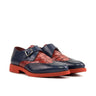 DapperFam Brenno in Navy / Red Men's Italian Leather & Italian Croco Embossed Leather Single Monk in Navy / Red #color_ Navy / Red