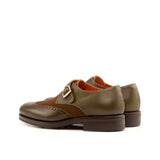DapperFam Brenno in Olive / Med Brown Men's Lux Suede & Italian Pebble Grain Leather Single Monk
