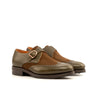 DapperFam Brenno in Olive / Med Brown Men's Lux Suede & Italian Pebble Grain Leather Single Monk in Olive / Med Brown