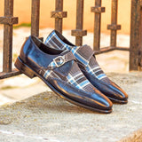 DapperFam Brenno in Plaid / Denim Men's Sartorial & Hand-Painted Patina Single Monk — Style 3251