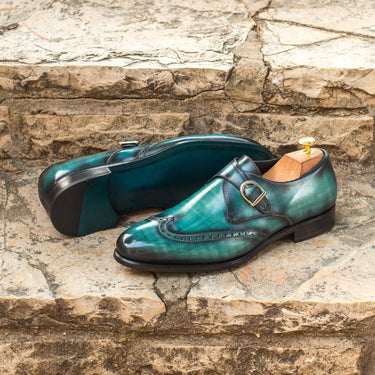 DapperFam Brenno in Turquoise Men's Hand-Painted Patina Single Monk in