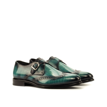 DapperFam Brenno in Turquoise Men's Hand-Painted Patina Single Monk in Turquoise #color_ Turquoise