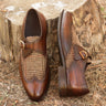 DapperFam Brenno in Tweed / Brown Men's Sartorial & Hand-Painted Patina Single Monk in Tweed / Brown