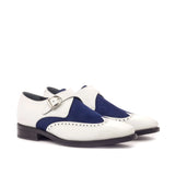 DapperFam Brenno in White / Navy Men's Italian Leather & Italian Suede Single Monk in White / Navy