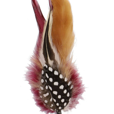 DapperFam Burgundy / Natural 5 in Guinea Hen Hat Feather in Black Tip