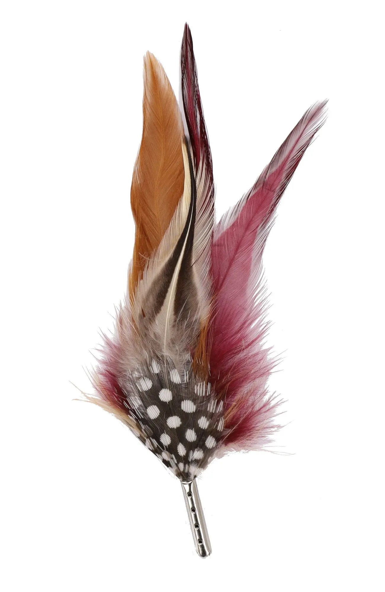 DapperFam Burgundy / Natural 5 in Guinea Hen Hat Feather in Silver Tip