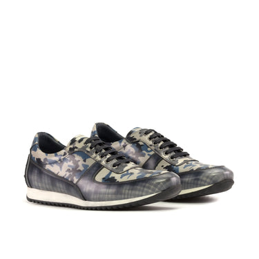 DapperFam Cesare in Grey / Denim Men's Hand-Painted Patina Sneaker in Grey / Denim D - Standard Width #color_ Grey / Denim D - Standard Width