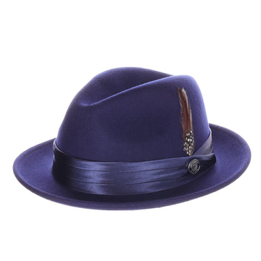 DapperFam Fellini Crushable Wool Fedora in Navy Blue #color_navy-blue