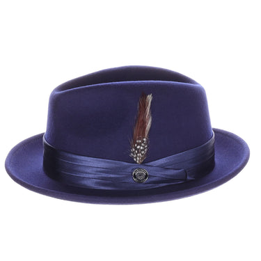 DapperFam Fellini Crushable Wool Fedora in Navy Blue