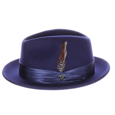 DapperFam Fellini Crushable Wool Fedora in Navy Blue #color_navy-blue