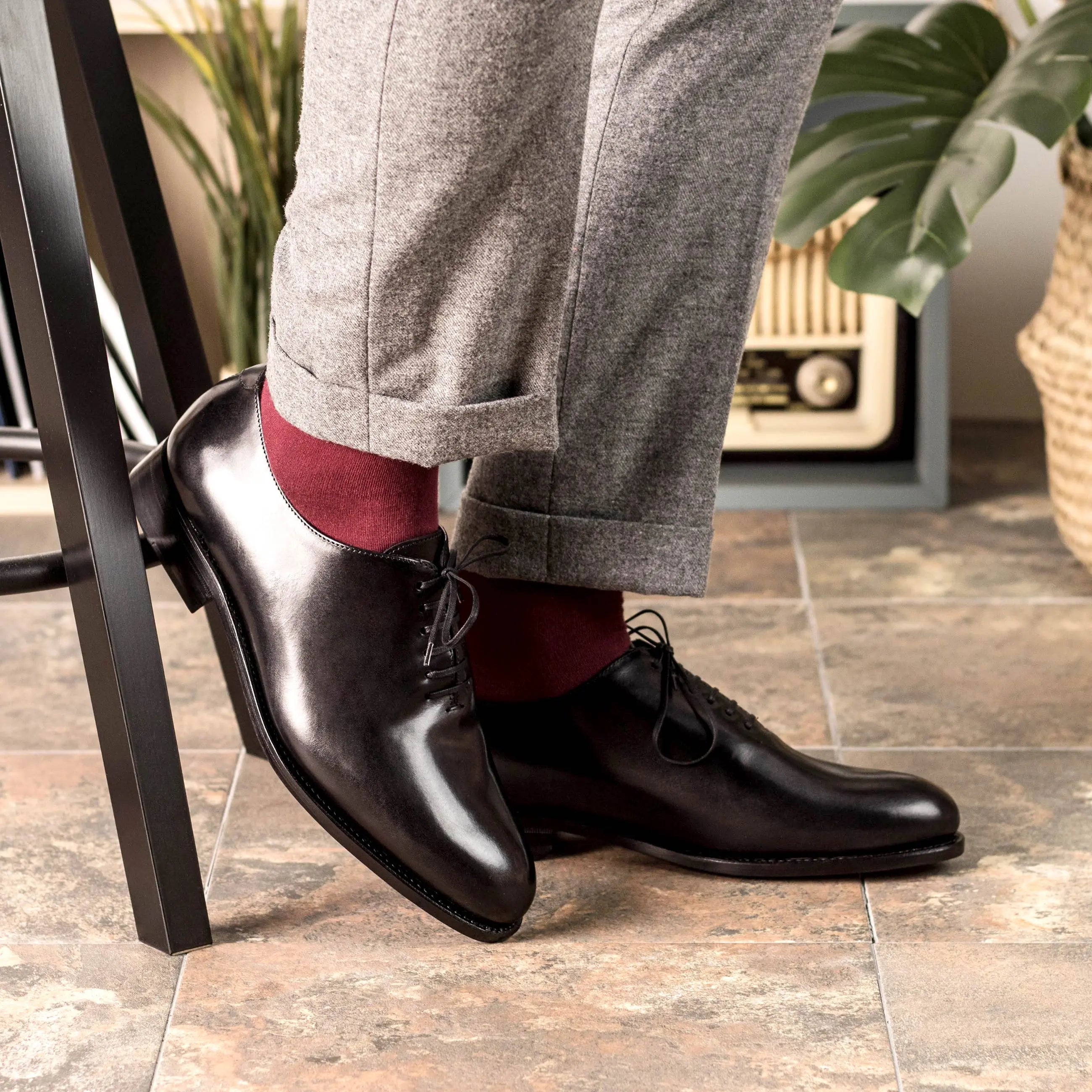 Giuliano in Black Men's Italian Leather Whole Cut by DapperFam Black / 6.5 / EE