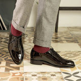 DapperFam Giuliano in Black Men's Super Soft Patent Leather Whole Cut