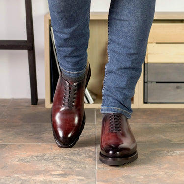 DapperFam Giuliano in Burgundy Men's Hand-Painted Patina Whole Cut in