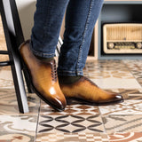 DapperFam Giuliano in Cognac Men's Hand-Painted Patina Whole Cut