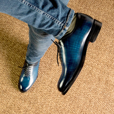 DapperFam Giuliano in Denim Men's Hand-Painted Patina Whole Cut in #color_