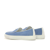 DapperFam King in Blue Linen Men's Linen Belgian Sneaker