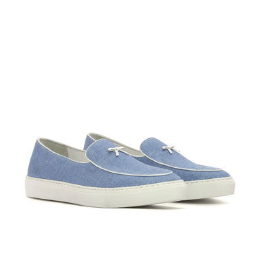 DapperFam King in Blue Linen Men's Linen Belgian Sneaker in Blue