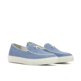 DapperFam King in Blue Linen Men's Linen Belgian Sneaker