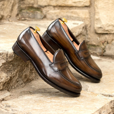 DapperFam Luciano in Brown Men's Hand-Painted Patina Loafer in #color_