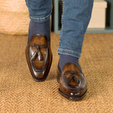 DapperFam Luciano in Brown Men's Hand-Painted Patina Loafer — Style 5318