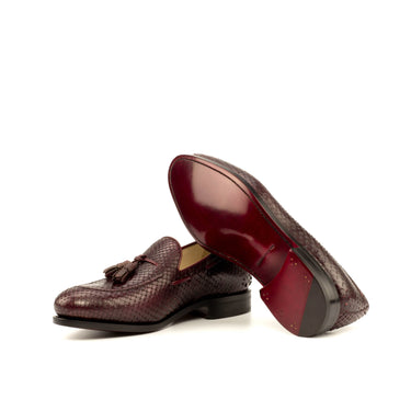 DapperFam Luciano in Burgundy Men's Italian Pebble Grain Leather & Exotic Python Loafer in