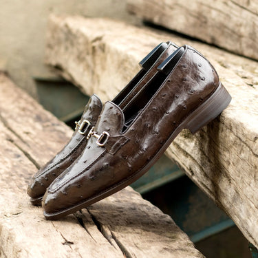 DapperFam Luciano in Dark Brown Men's Italian Leather & Exotic Ostrich Loafer in