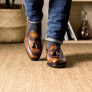 DapperFam Luciano in Fire Men's Hand-Painted Patina Loafer