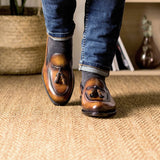 DapperFam Luciano in Fire Men's Hand-Painted Patina Loafer