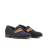 DapperFam Luciano in Navy / Med Brown Men's Flannel & Italian Leather Loafer in Navy / Med Brown