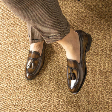 DapperFam Luciano in Tobacco Men's Hand-Painted Patina Loafer in #color_