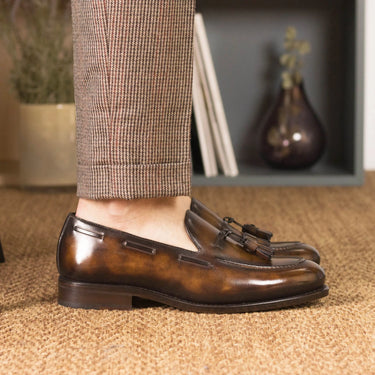 DapperFam Luciano in Tobacco Men's Hand-Painted Patina Loafer in #color_
