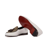 DapperFam Marcello in Tweed / Dark Brown / White Men's Sartorial & Italian Leather Belgian Slipper